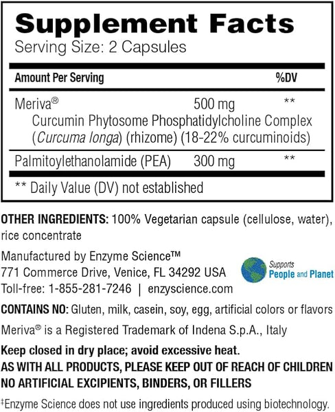 (PEA)+ With Meriva Curcumin (60 caps) by Enzyme Science
