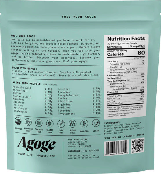 Agoge Hemp Protein Powder (Matcha) (744 grams)