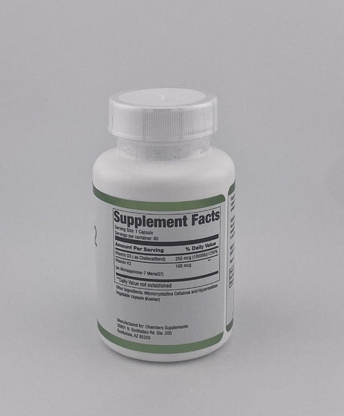 Vitamin D3 K2 10,000IU (60 caps) (Formerly Vit D 10000) by Chambers Supplements