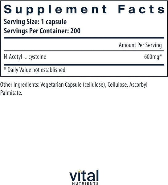 NAC (N-Acetyl-l-Cysteine) 600mg (200 capsules)